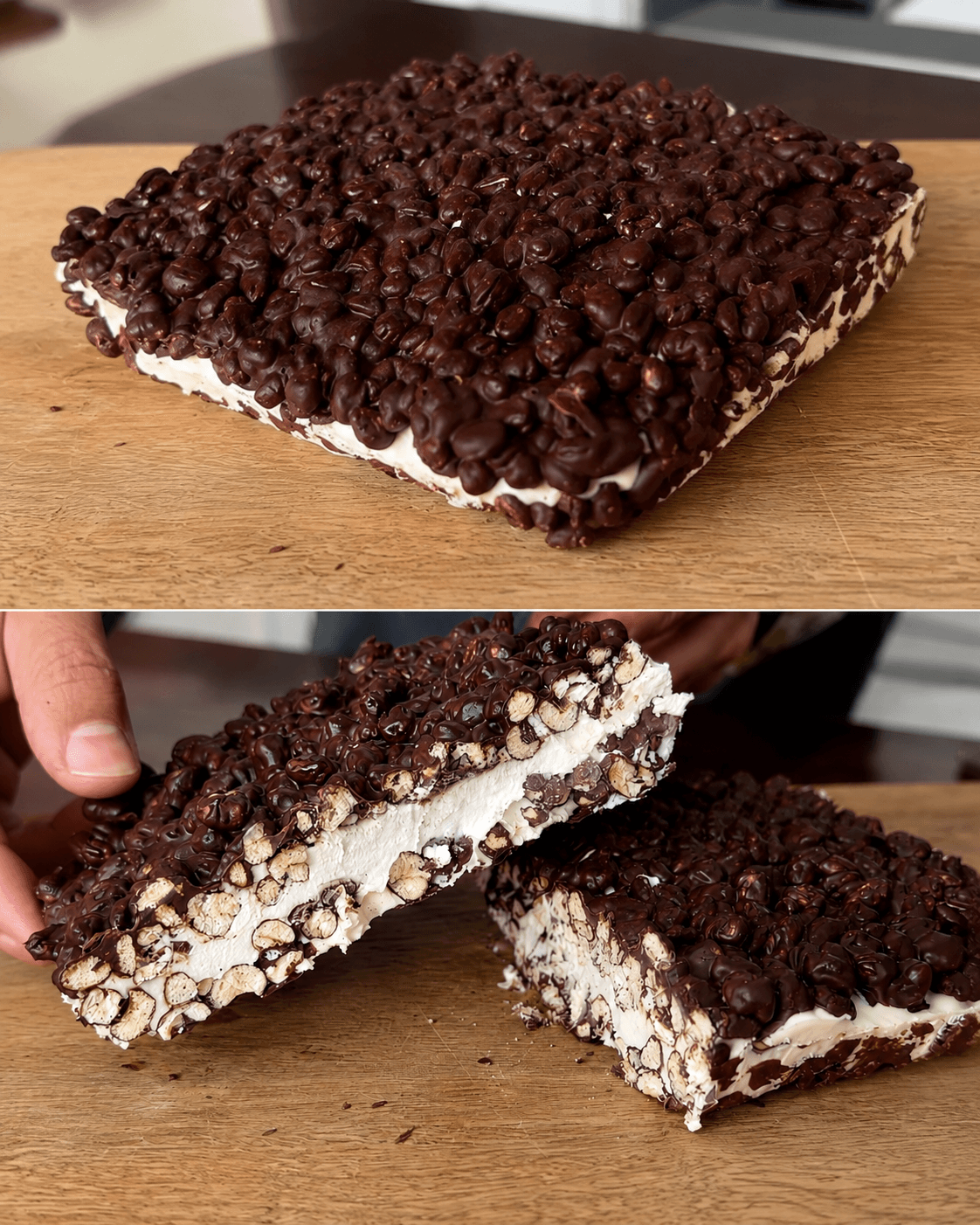 Dessert croccante di riso soffiato e cioccolato