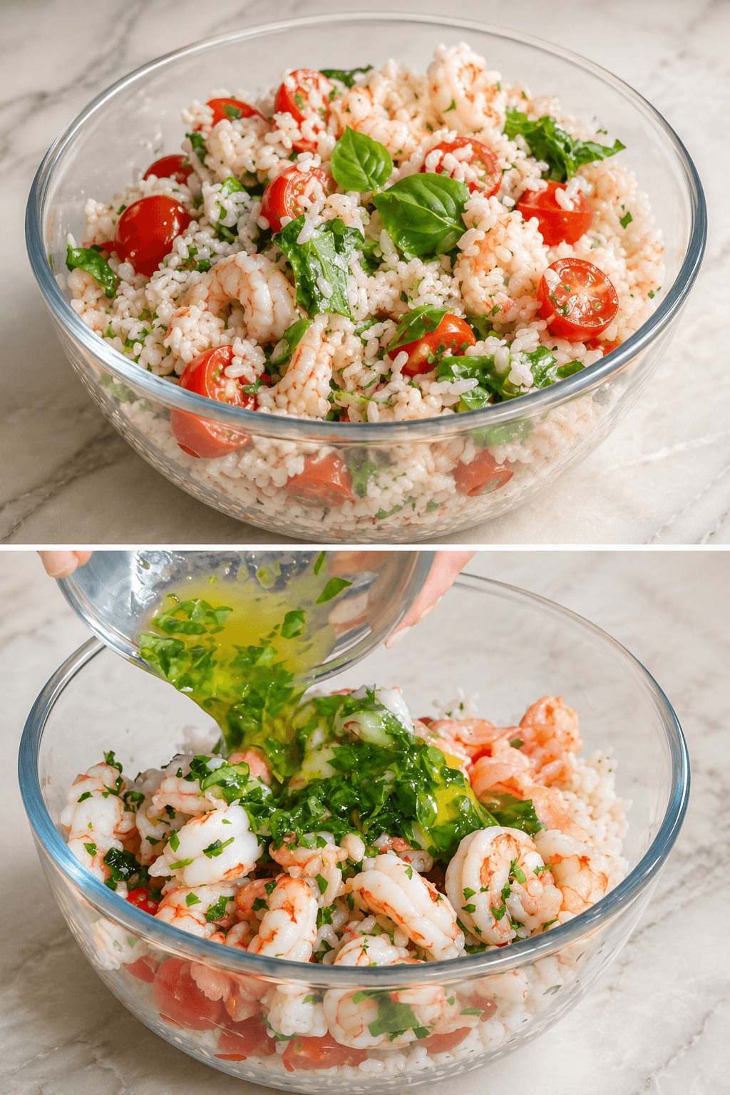 Insalata di riso con salmone, gamberetti e rucola