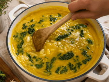 Zuppa cremosa di zucca e fagioli cannellini