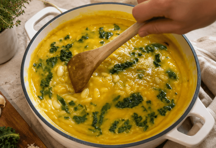 Zuppa cremosa di zucca e fagioli cannellini