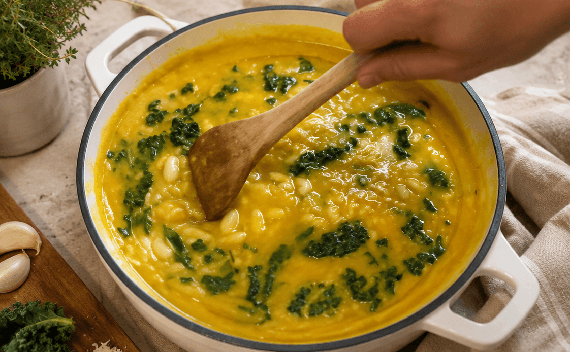 Zuppa cremosa di zucca e fagioli cannellini