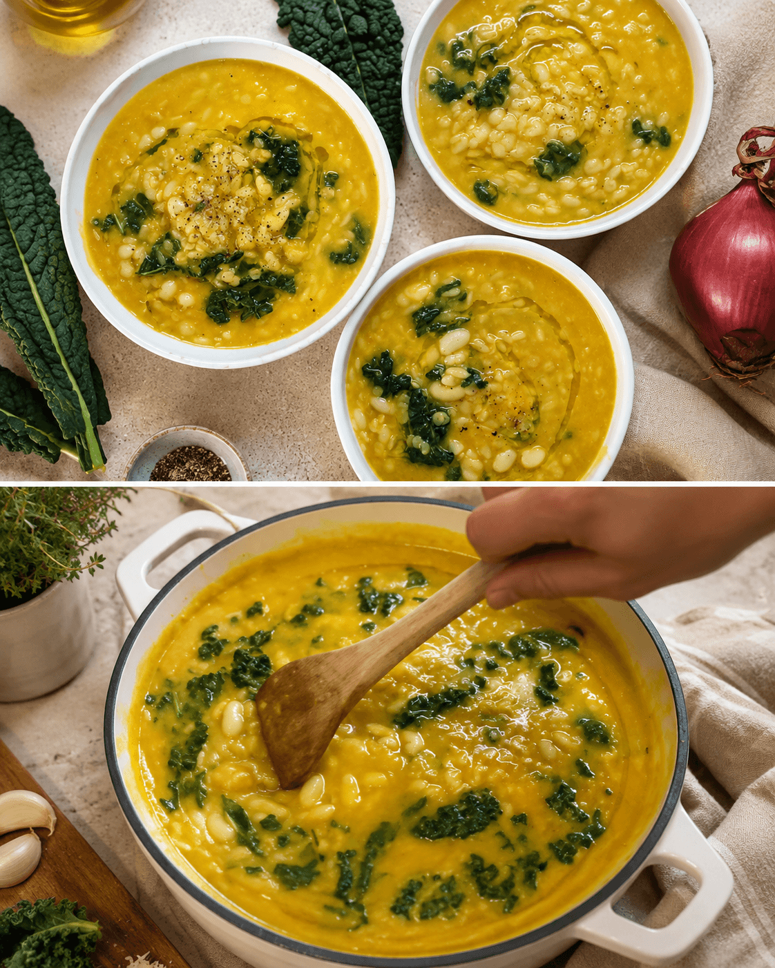 Zuppa cremosa di zucca e fagioli cannellini