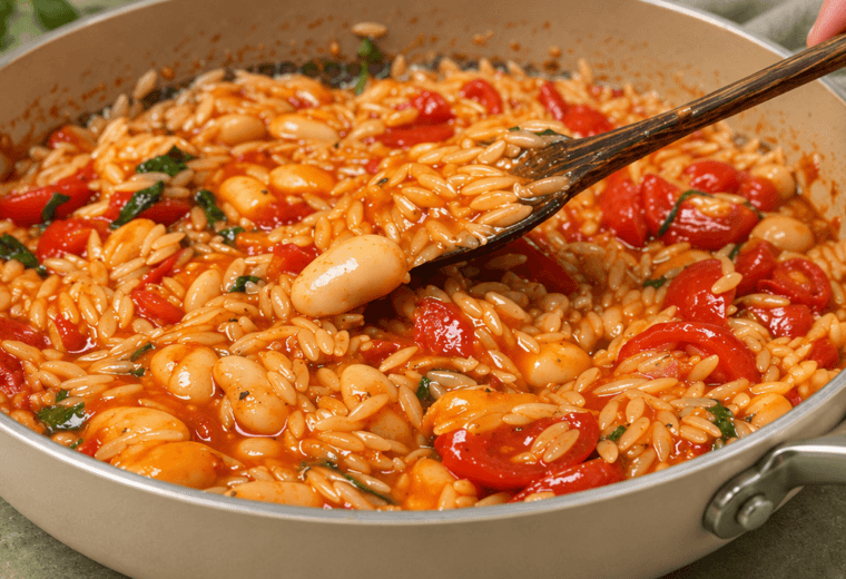 Risoni cremosi al pomodoro e fagioli