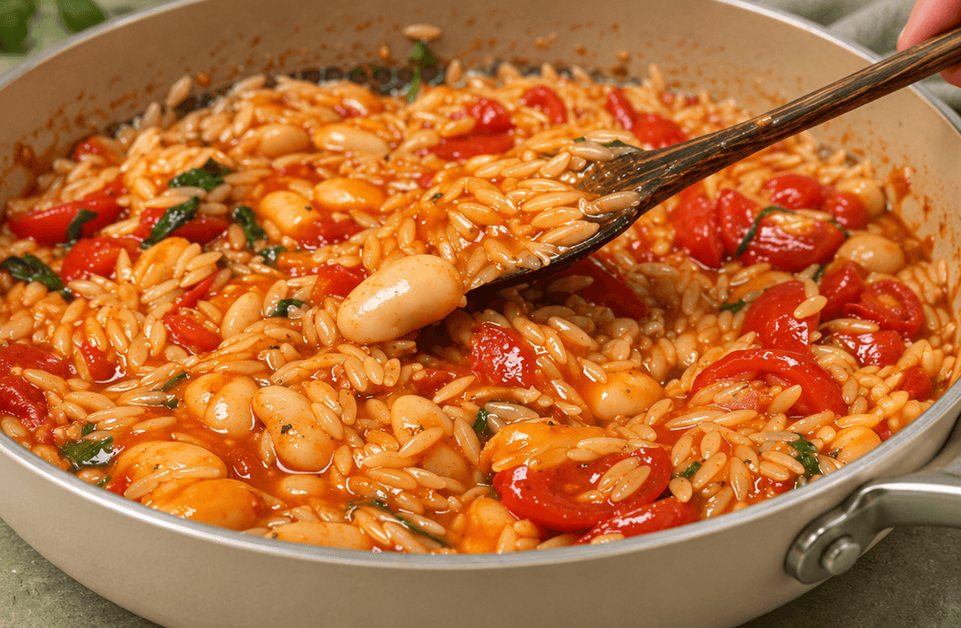 Risoni cremosi al pomodoro e fagioli