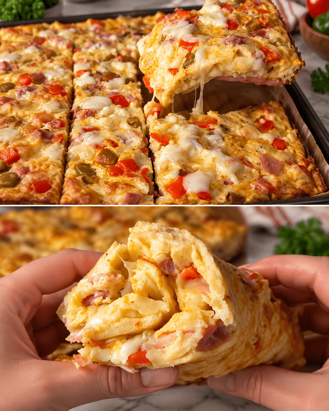 Schiacciata morbida ai peperoni con speck e scamorza