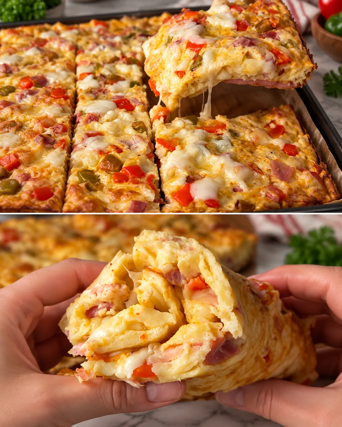 Pain plat aux poivrons doux, au speck et au fromage scamorza