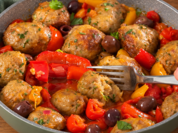 Polpette con peperoni in agrodolce