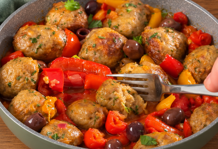 Polpette con peperoni in agrodolce