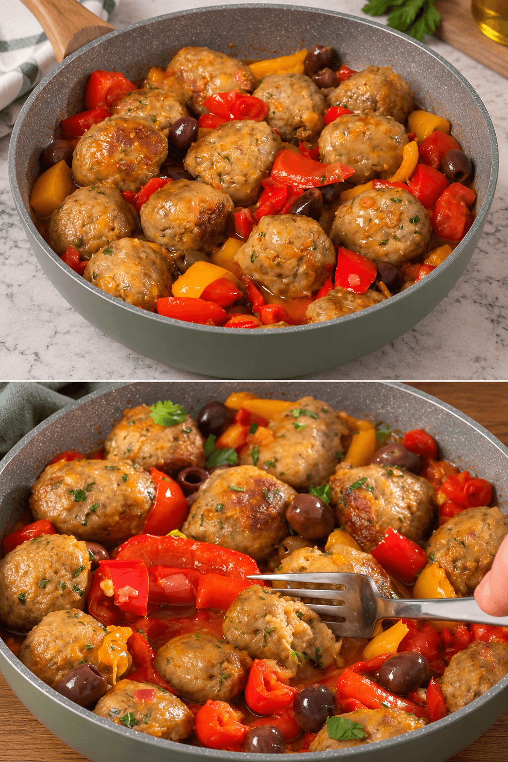 Polpette con peperoni in agrodolce