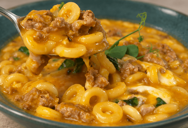 Anelletti cremosi con zucca, salsiccia e mozzarella