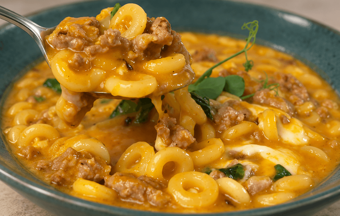 Anelletti cremosi con zucca, salsiccia e mozzarella