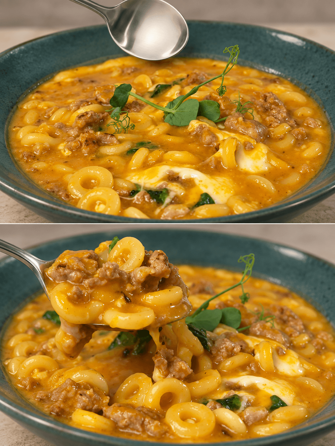 Anelletti cremosi con zucca, salsiccia e mozzarella