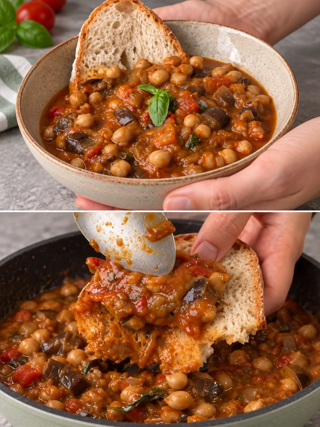 Aubergines et pois chiches à la sauce tomate