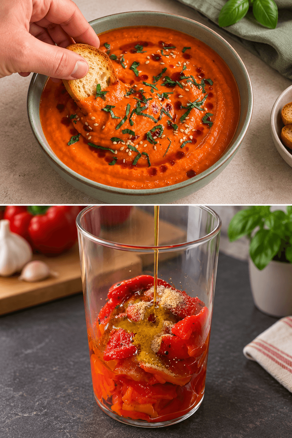 Salsa cremosa di peperoni, ceci e feta