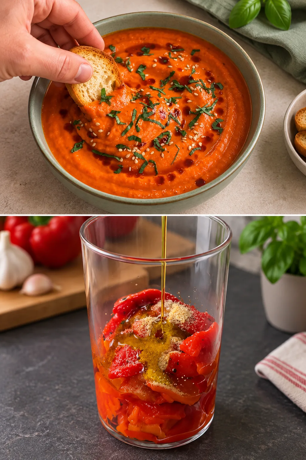 Sauce crémeuse aux poivrons, pois chiches et feta