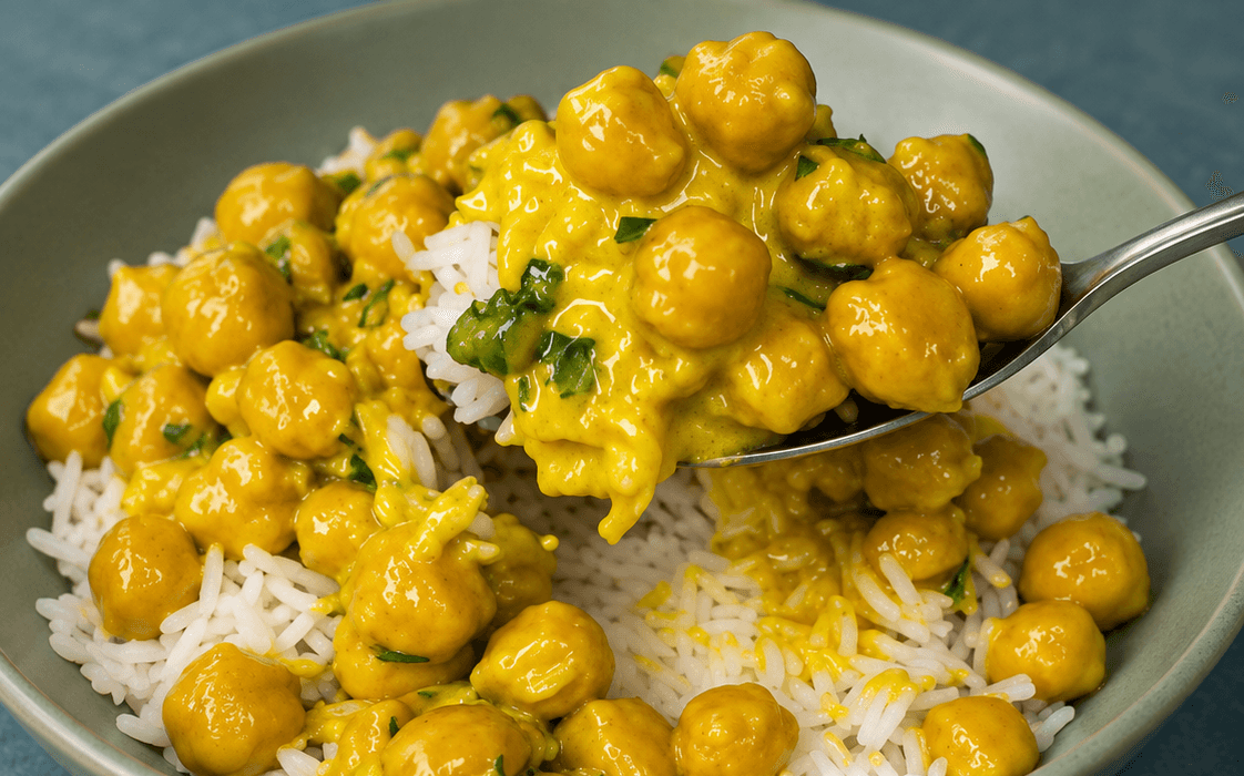 Curry cremoso di ceci con riso