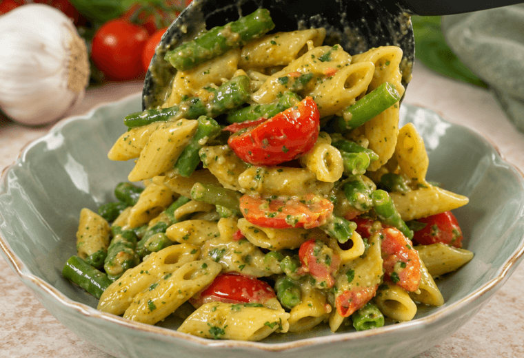 Pasta con pesto e fagiolini