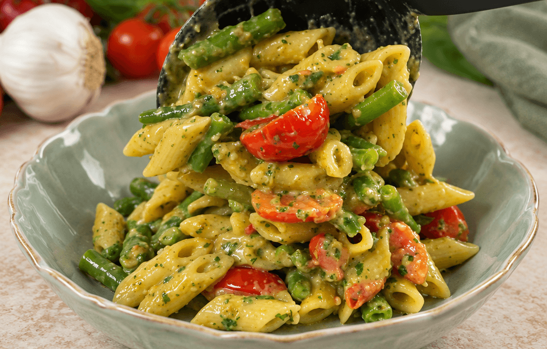 Pasta con pesto e fagiolini