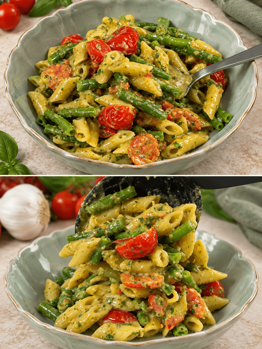 Pasta con pesto e fagiolini