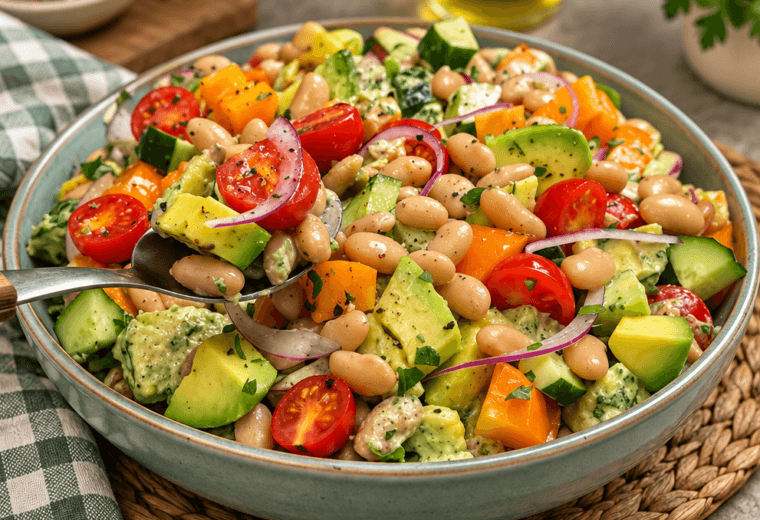 Insalata di avocado, fagioli e pomodori
