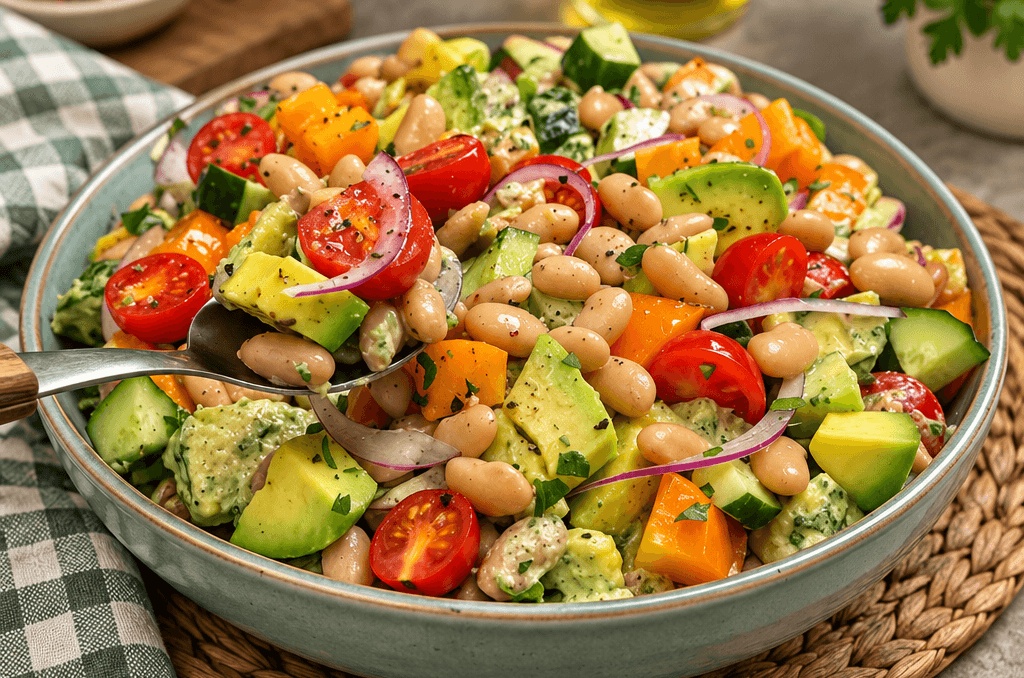 Insalata di avocado, fagioli e pomodori