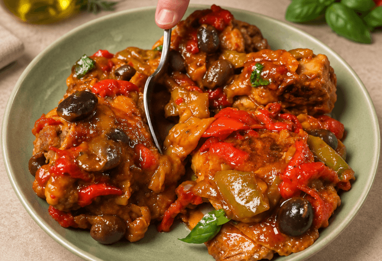 Pollo e peperoni in padella