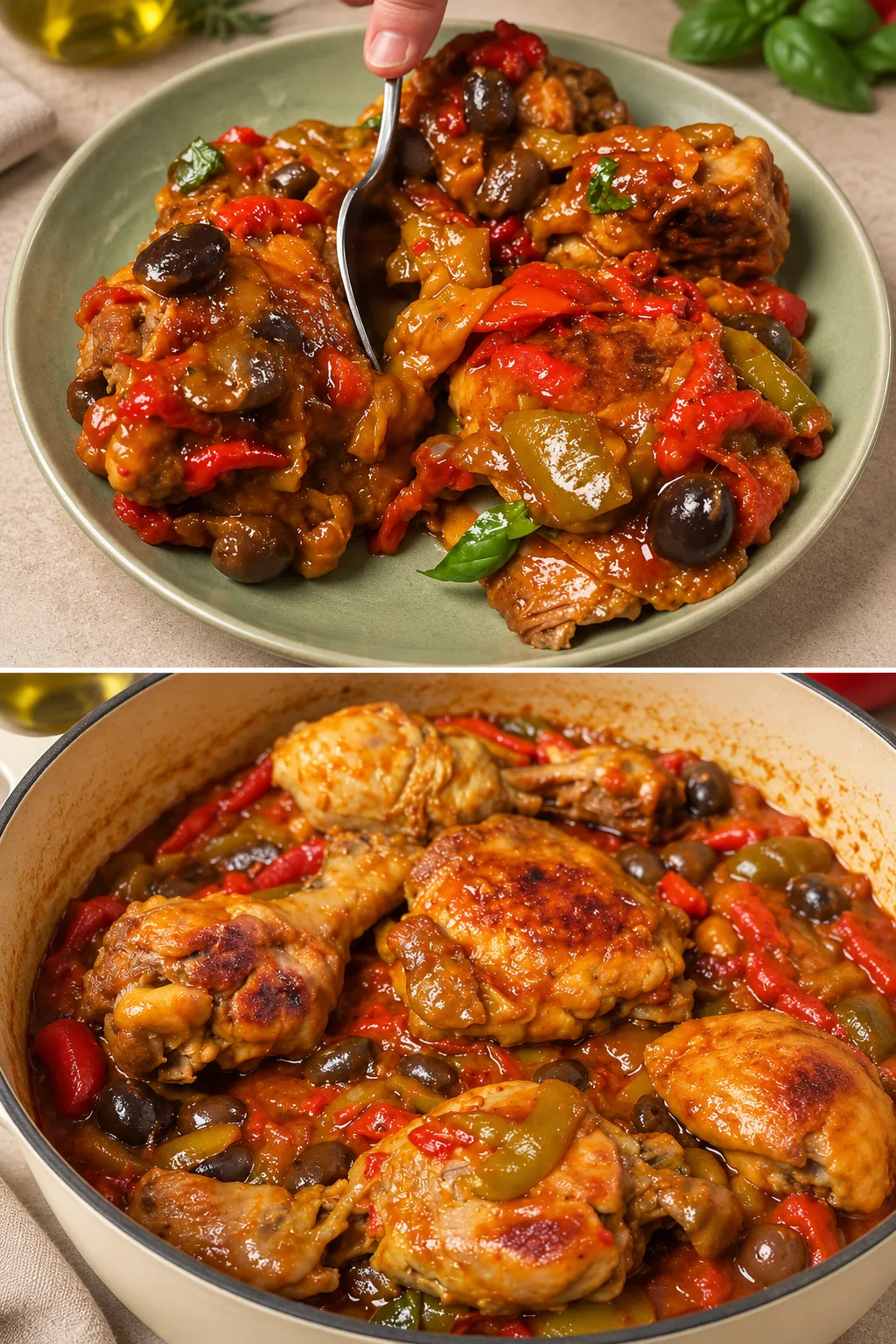 Poulet et poivrons poêlés