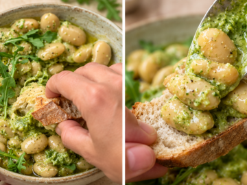 Fagioli bianchi con pesto di rucola e pinoli