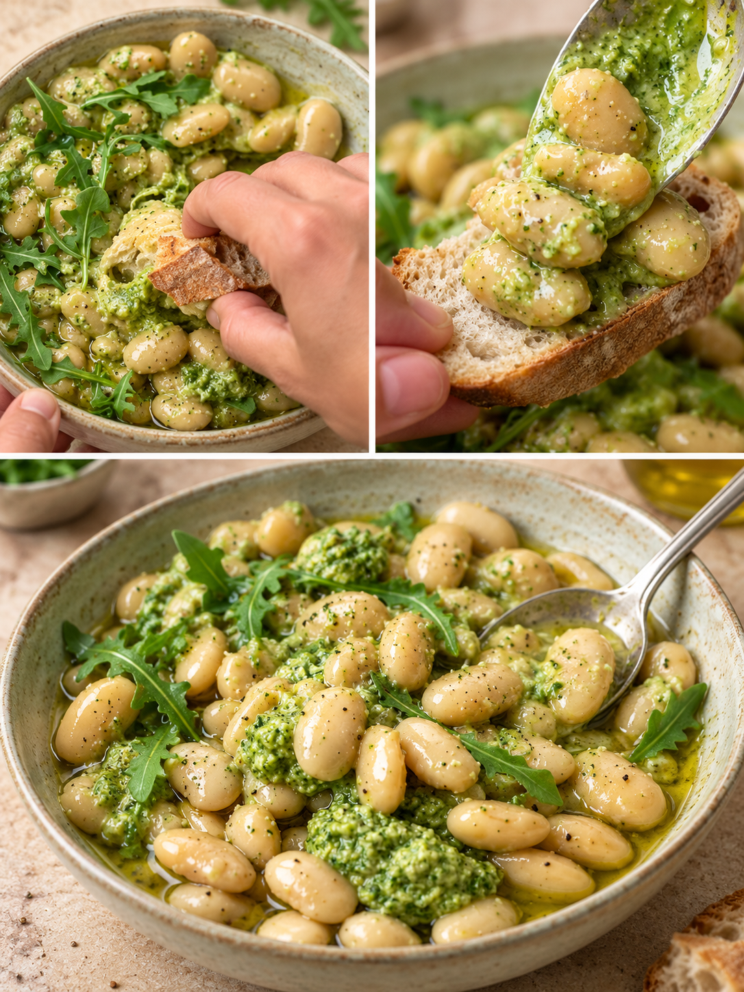 Fagioli bianchi con pesto di rucola e pinoli