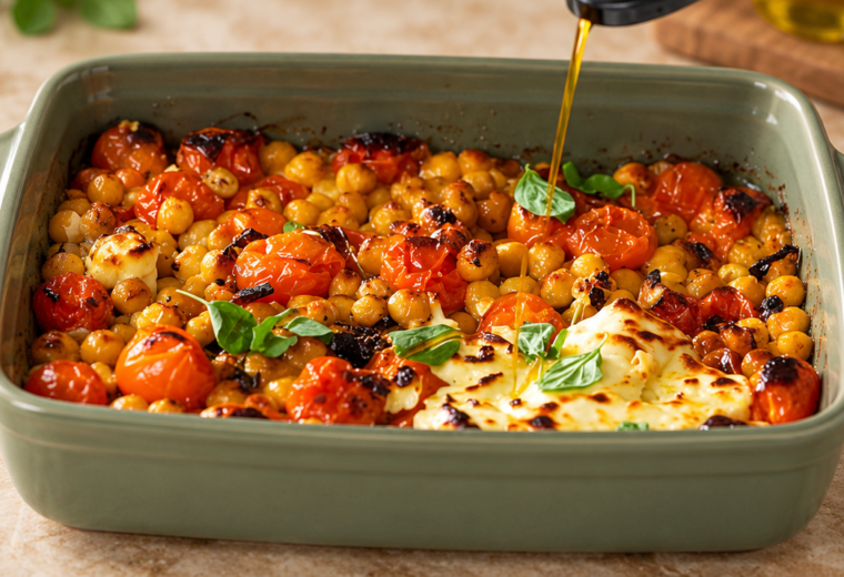 Ceci al forno con feta e pomodorini