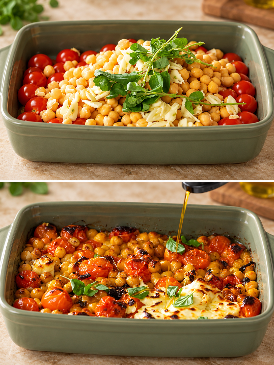 Ceci al forno con feta e pomodorini