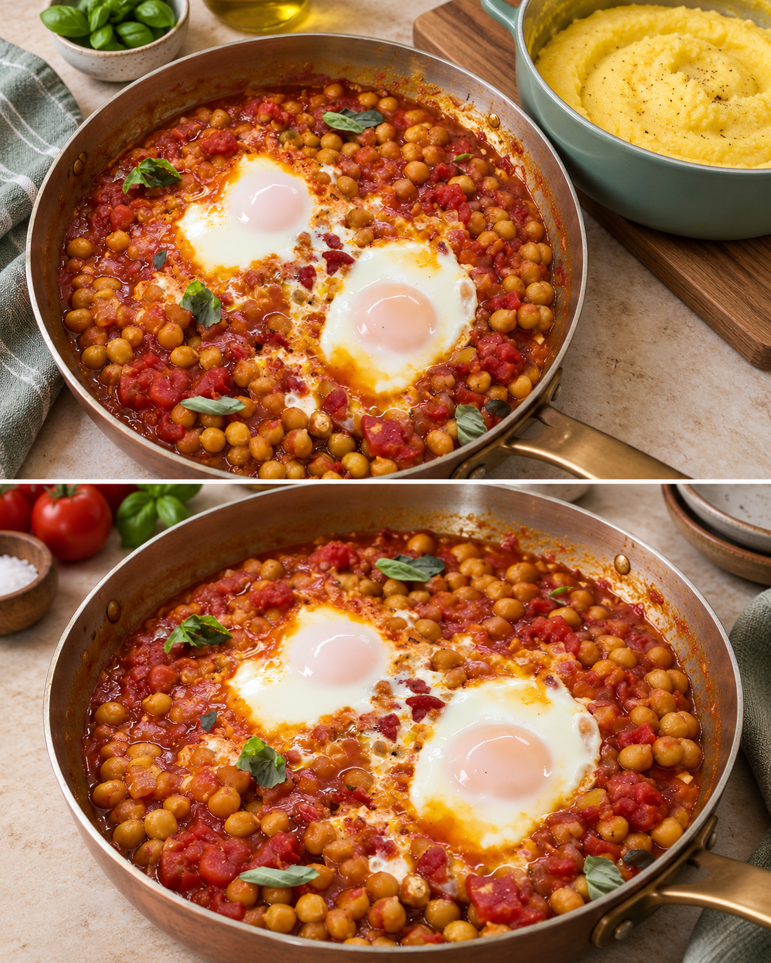Polenta con ceci al pomodoro e uova