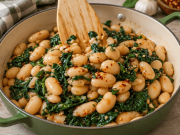 Fagioli cannellini e spinaci in padella