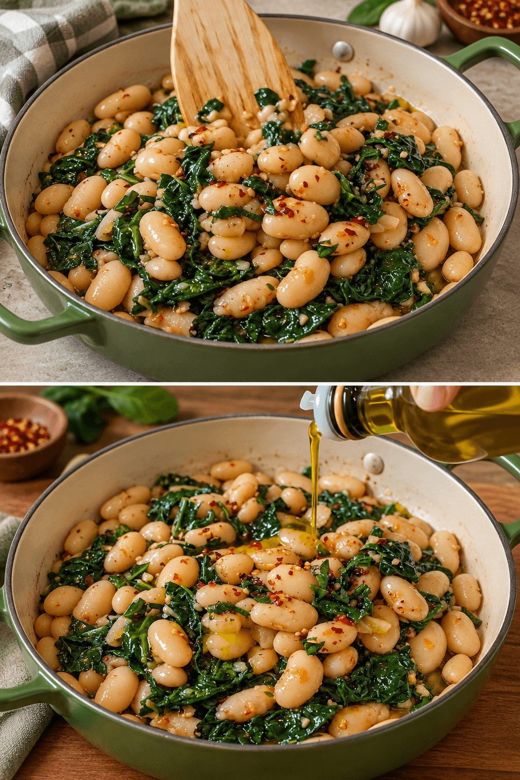 Fagioli cannellini e spinaci in padella
