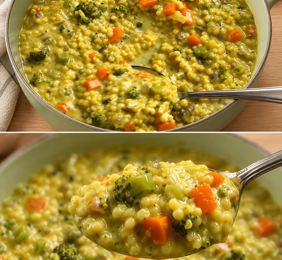 Minestrone di broccoli, pastina e formaggio