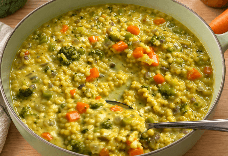 Minestrone di broccoli, pastina e formaggio