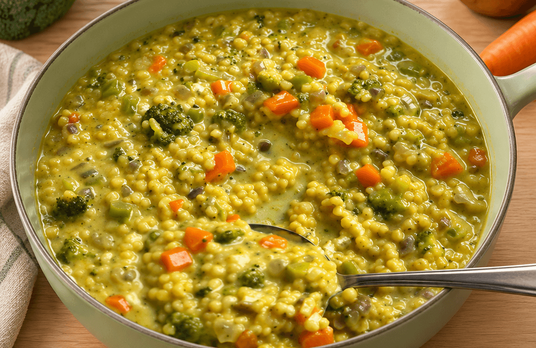 Minestrone di broccoli, pastina e formaggio