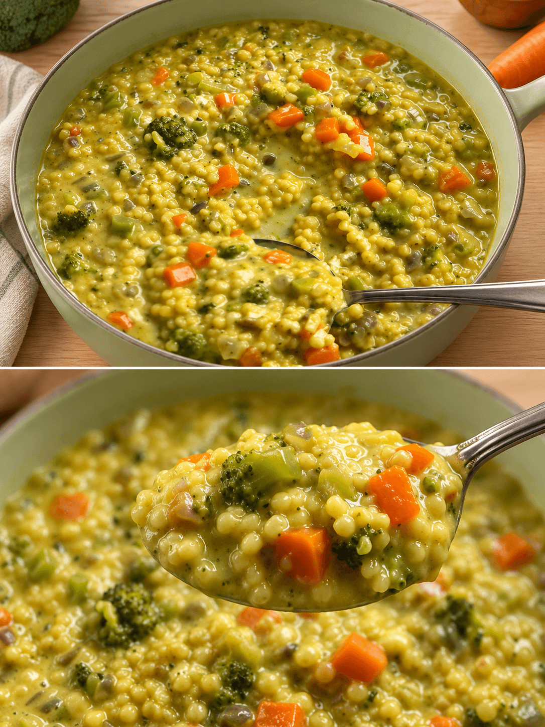 Minestrone di broccoli, pastina e formaggio
