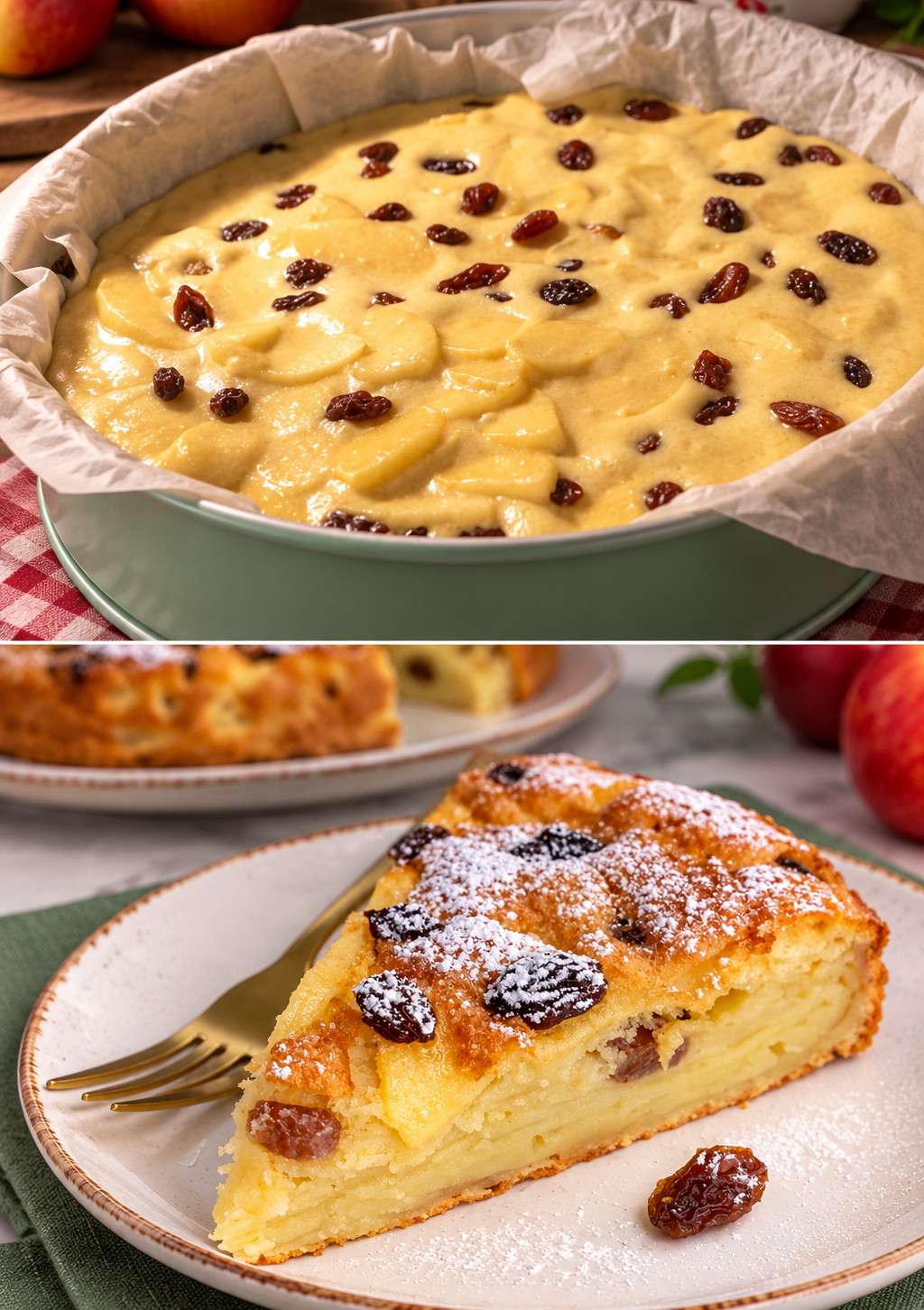 Torta millestrati di mele e uvetta